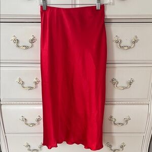 Nicole Miller Red Silk Midi Skirt